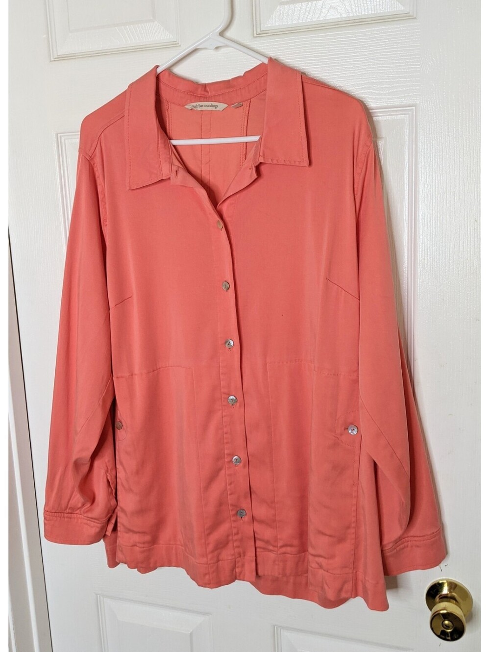 Soft Surroundings Thelma Button Front Tunic Shirt Tencel Roll Tab Sleeves 1X EUC